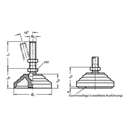 GANTER Kunststoff-Gelenkfuß GN 344 d1 60 mm, d2 M 10 mm l1 98 mm ( 4601002585 )