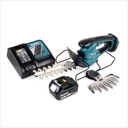 Makita DUM 168 18V Li-ion Akku Grasschere + 1x BL1850 B 5,0 Ah Akku + 1x DC18RC Ladegerät + 1x UH 200 D 20 cm Schermesser - Toolbrothers